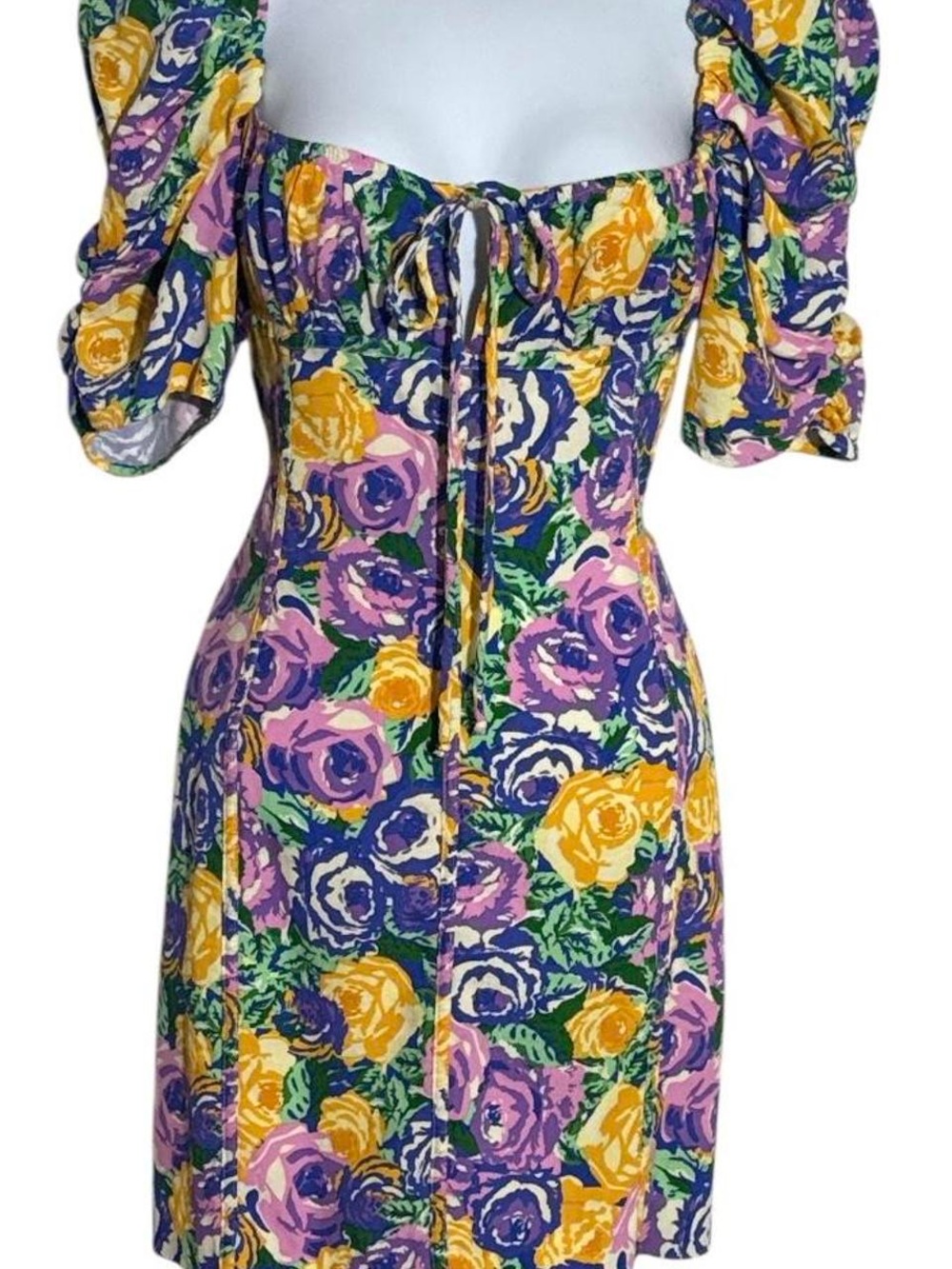 Zara Medium Multicolor Floral Bodice Mini Dress - Yellow, Purple, Green, Pink